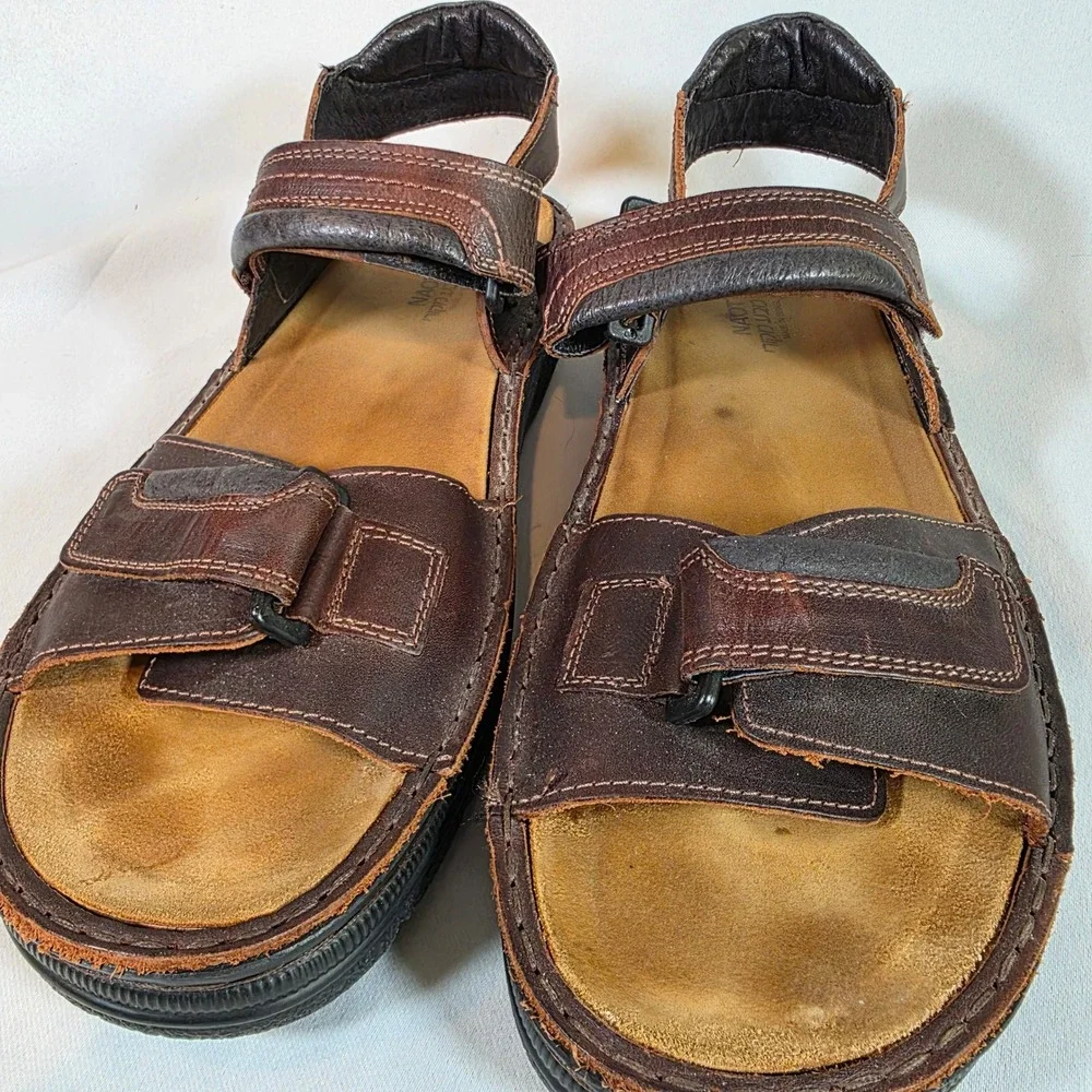 Naot Lappland Brown Mens 15 EU48 Leather Sandals Adjustable Fisherman Comfort